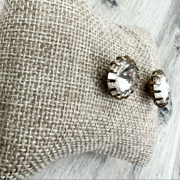 Brass Gold Pronged Glass Stone Stud Earrings - Picture 2 of 4